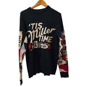 Miller Lite Ugly Christmas Holiday Sweater Mens Large Blue